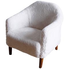 Danish Cabinetmaker's 1940s Shearling-Covered Lounge Chair