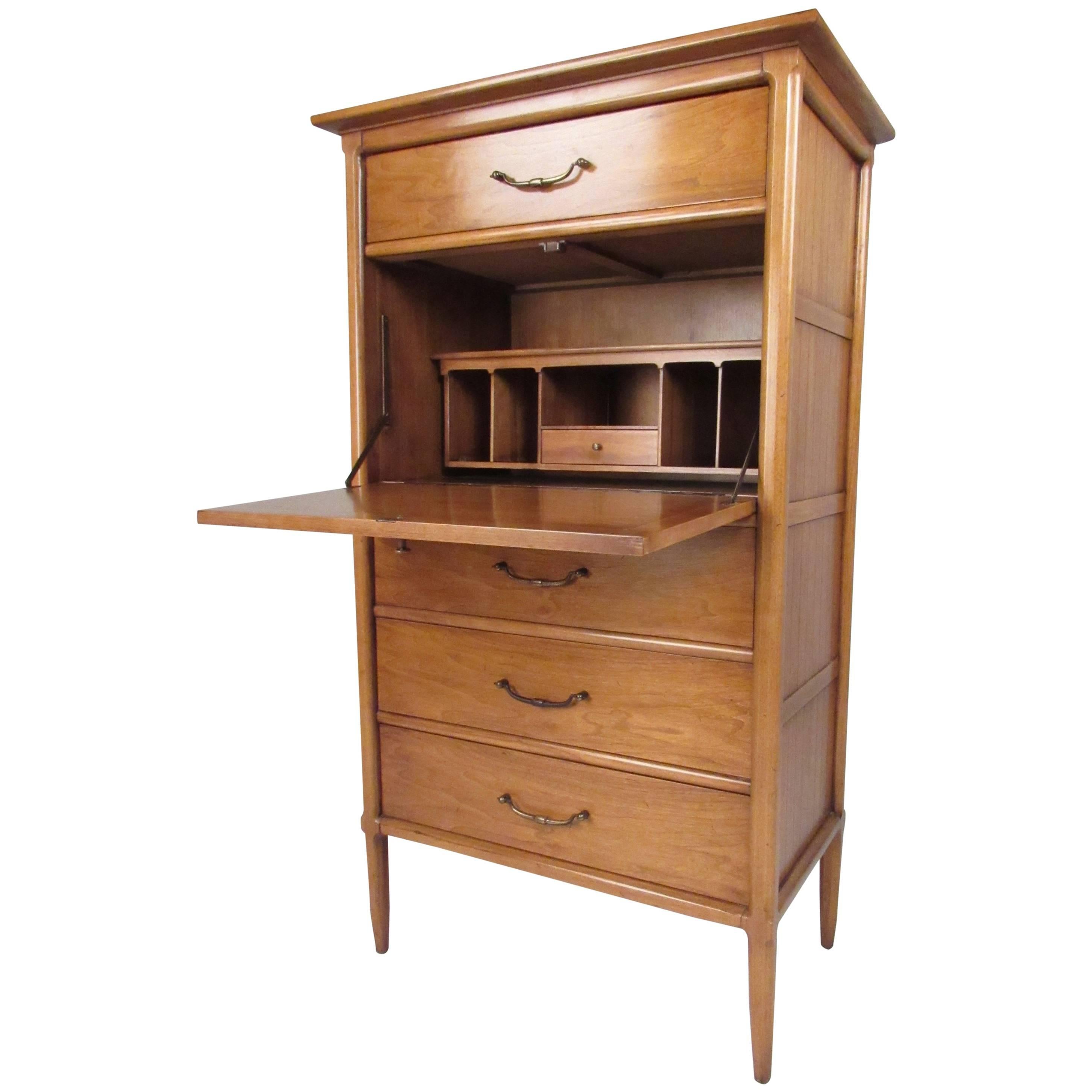 Tall Mid-Century Highboy Drop Front Secretary