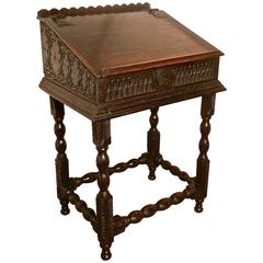17th Century Carved Oak Bible Box Reading Slope Desk on Stand Bureau
