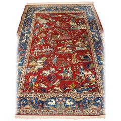 Old Persian Qum Pictorial Rug with Wool Pile and Silk Highlights