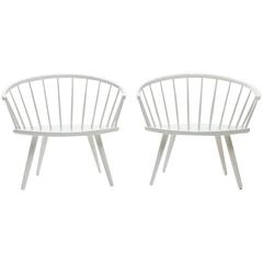 Two White Mid-Century Modern Arka Chairs by Yngve EkströM for Stolab, 1950s 7