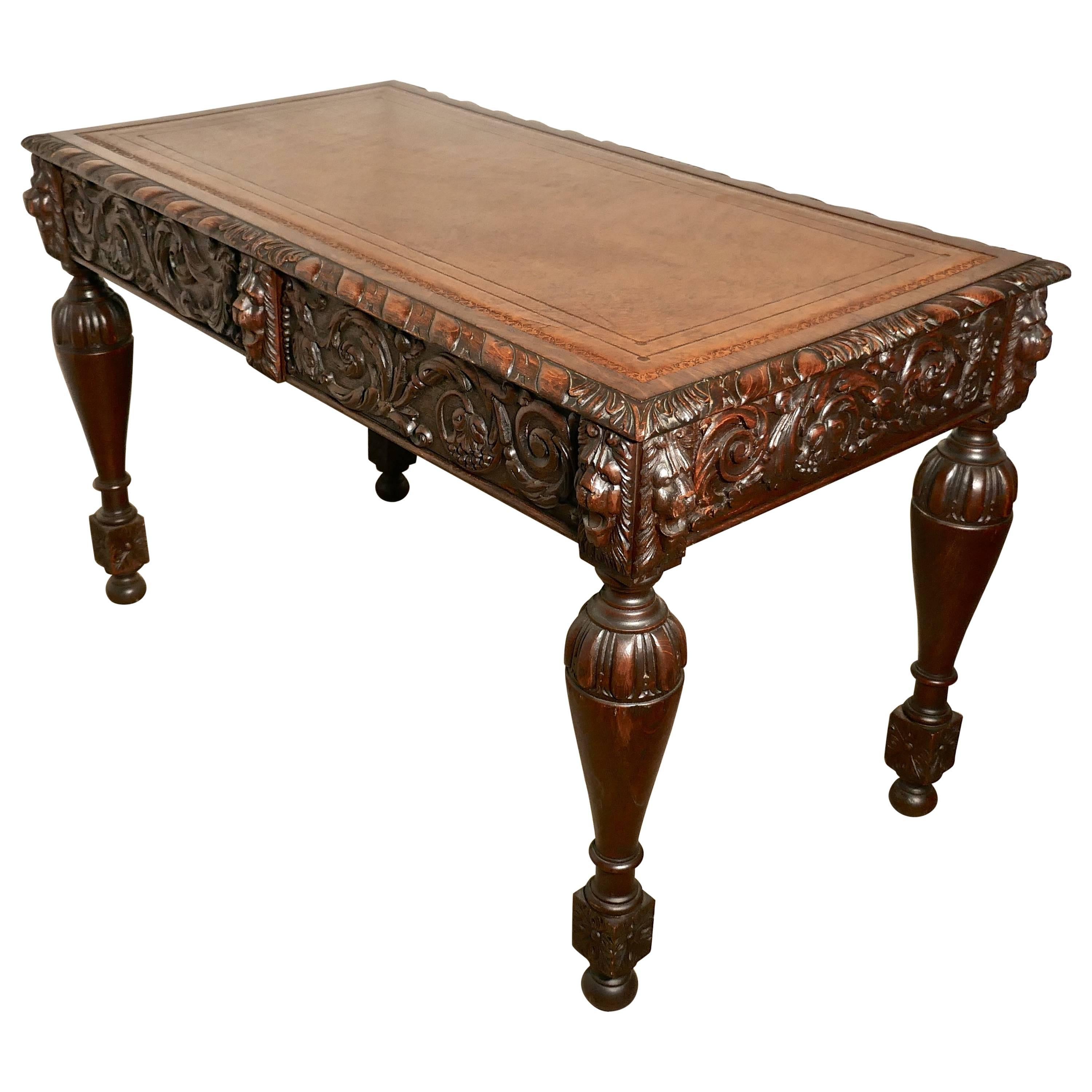 Carved Gothic Oak Writing Table or Centre Table