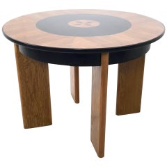 Art Deco Round Wood and Ebonized Wood Dining Table, Italy, 1940s