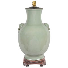 Antique Chinese Celadon Bulbous Vase/Lamp