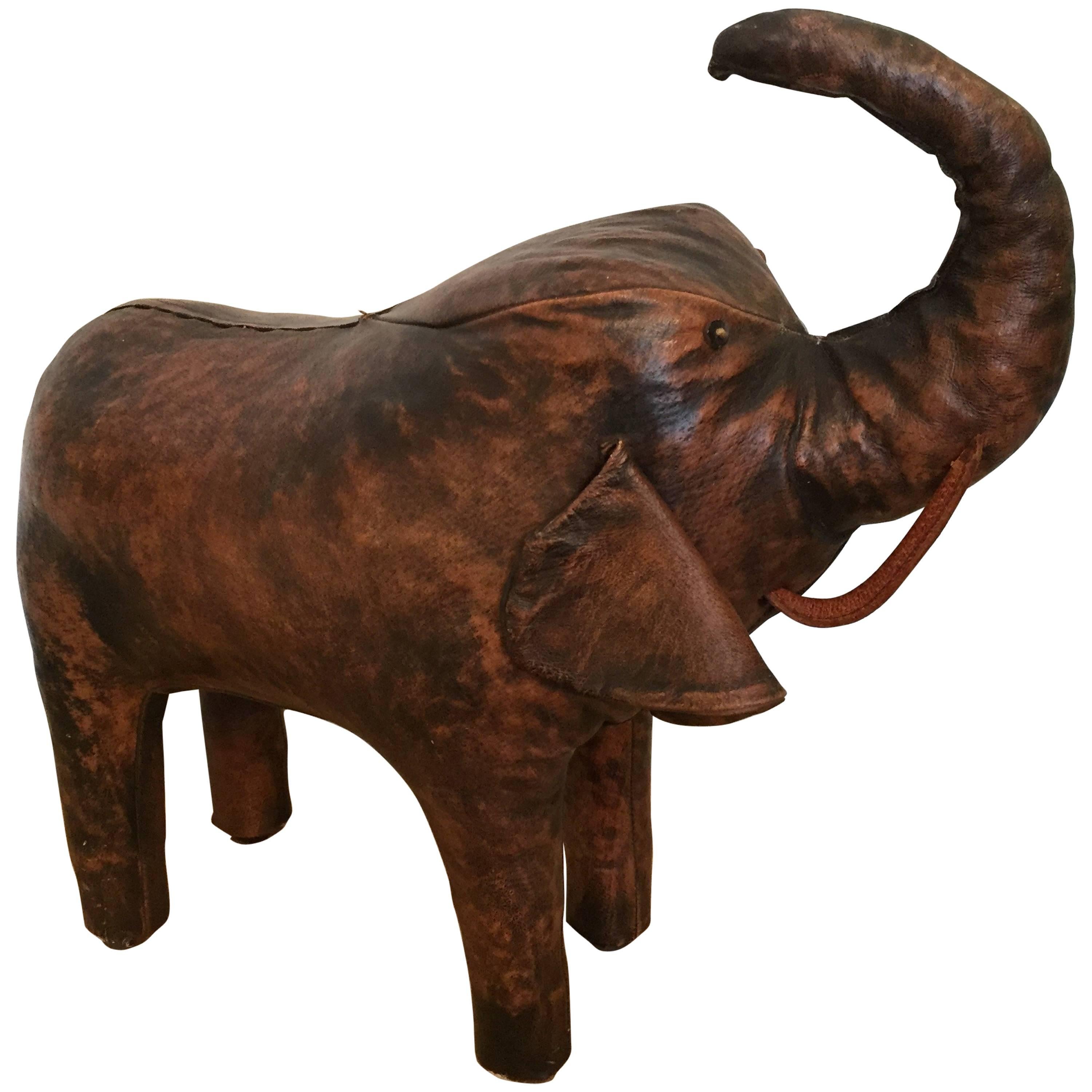 20th Century Vintage Valenti Leather Elephant Footstool For Sale