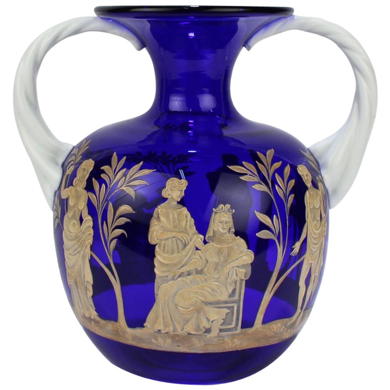 Pauly & Co Mid-Century Modern Blue & White Murano / Venetian Glass Portland Vase