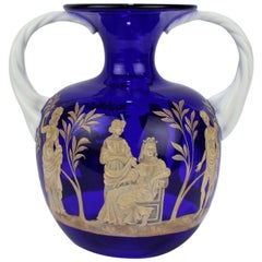 Vintage Pauly & Co Mid-Century Modern Blue & White Murano / Venetian Glass Portland Vase