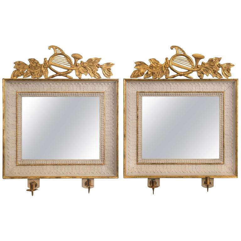 Pair Of Swedish Empire Period Painted And Parcel Gilt Wood Pair Of Swedish Empire Period Painted And Parcel Gilt Wood Rectangular Mirrors For