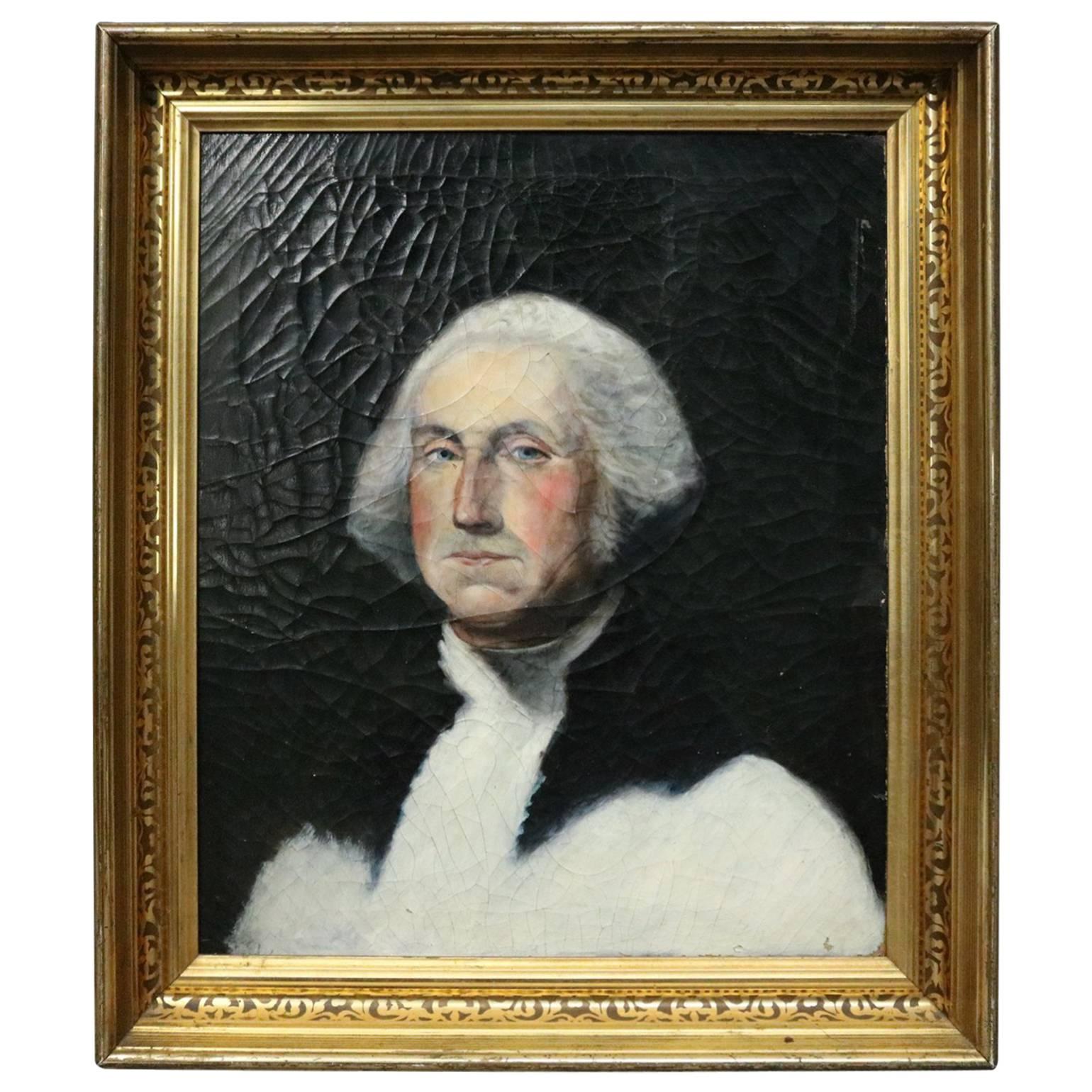 Antique Oil on Canvas Portrait Painting of President George Washington