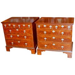 Pair of Antique English Oyster Veneer Yew Queen Anne Revival Bachelor's Chests