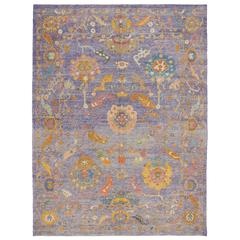 Contemporary Turkish Oushak Rug with Modern Style and Lavender Field