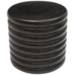 Round, Indonesian Solid Ribbed Teak Wood Stool or Side Table