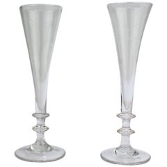 Near Pair of Antique 18th Century Georgian Period Glass Champagne Flutes