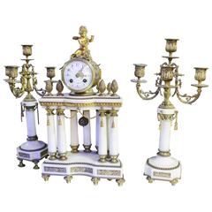 Antique French Marble Garniture Clock Set