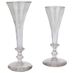 Pair of Antique Early 19th Century Regency Period Faceted Glass Champagne Flutes
