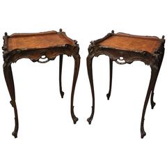 Pair of Antique Italian Hand-Carved Walnut and Burl End Stands, circa 1920
