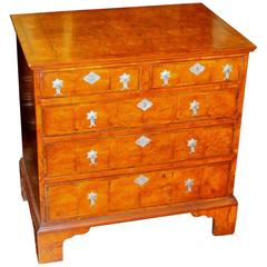 Antique English Burr Elm Oyster Veneer Queen Anne Revival Bachelor's Chest