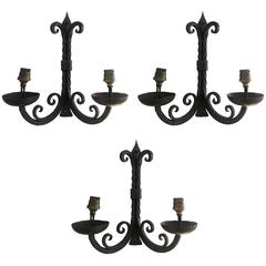 French Two-Arm Wrought Iron Sconces