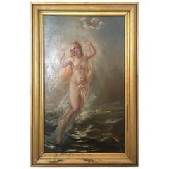 19th Century, Swedish Painting of Nude Reaching for Bird