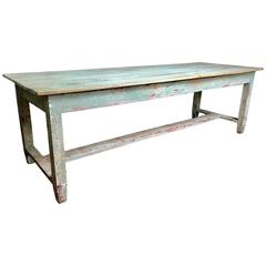 Long Painted Farm Table with Walnut Plank Top, French, 19th Century