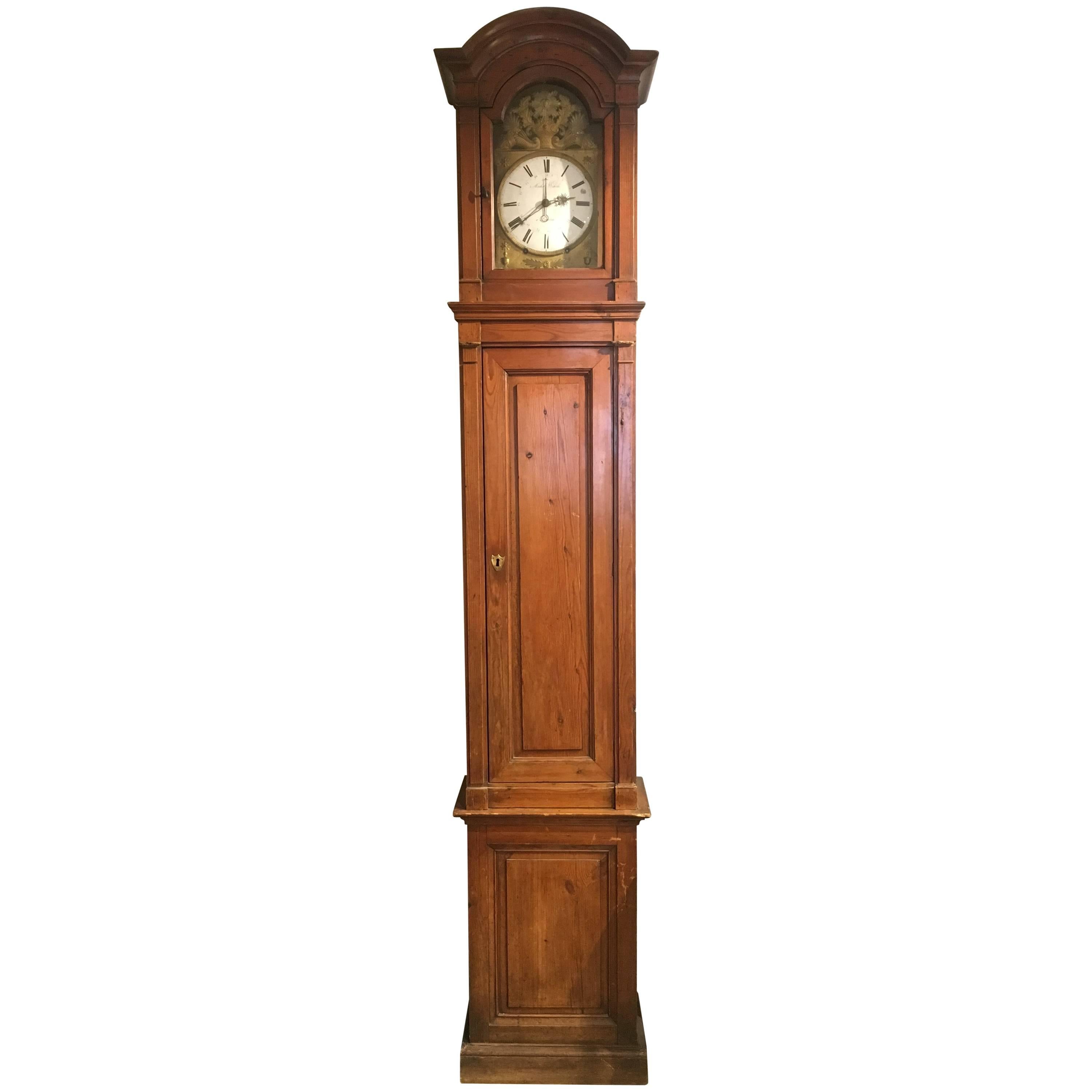19th Century, French Red Pine Grandfather Clock For Sale