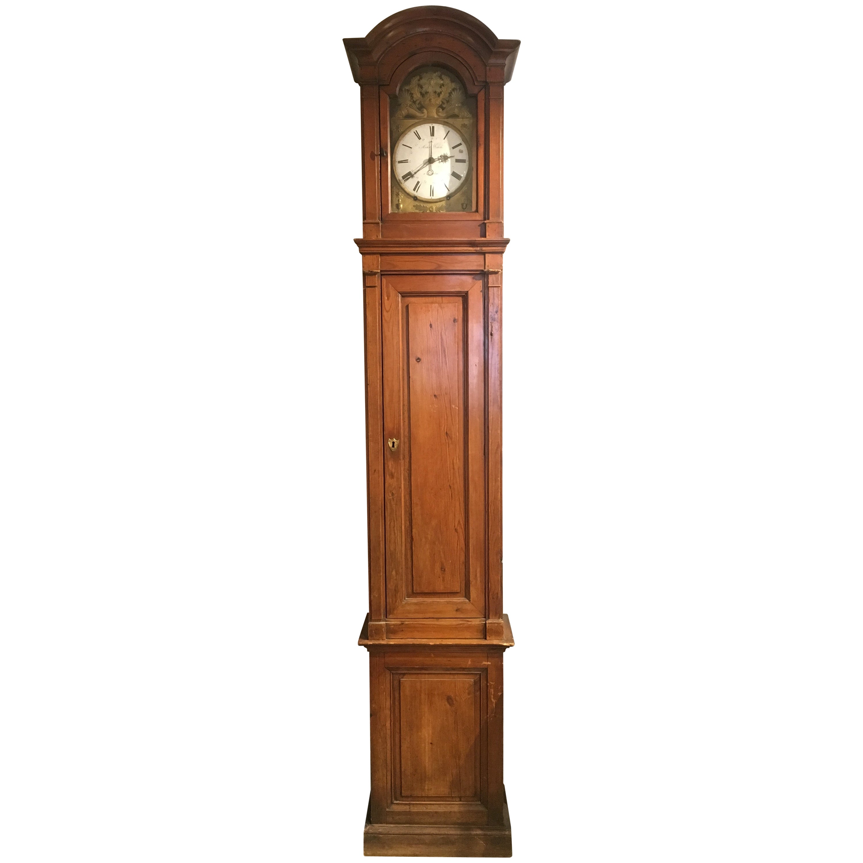 Wonderful English 18th19th Century Red Chinoiserie Grandfather Clock