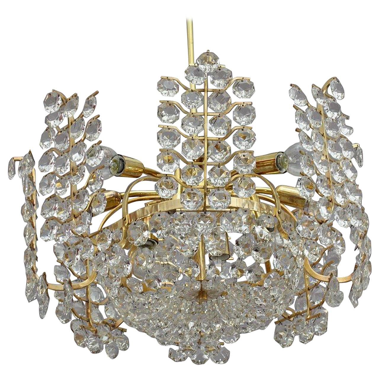 Beautiful Crystal Glass Chandelier by Bakalowits, Vienna, 1950 For Sale