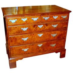 Antique English Inlaid Burr Walnut Queen Anne Revival Low Chest of Drawers 8