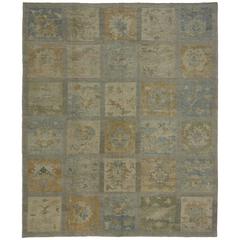 Modern Turkish Oushak Rug with Garden Design and Transitional Style