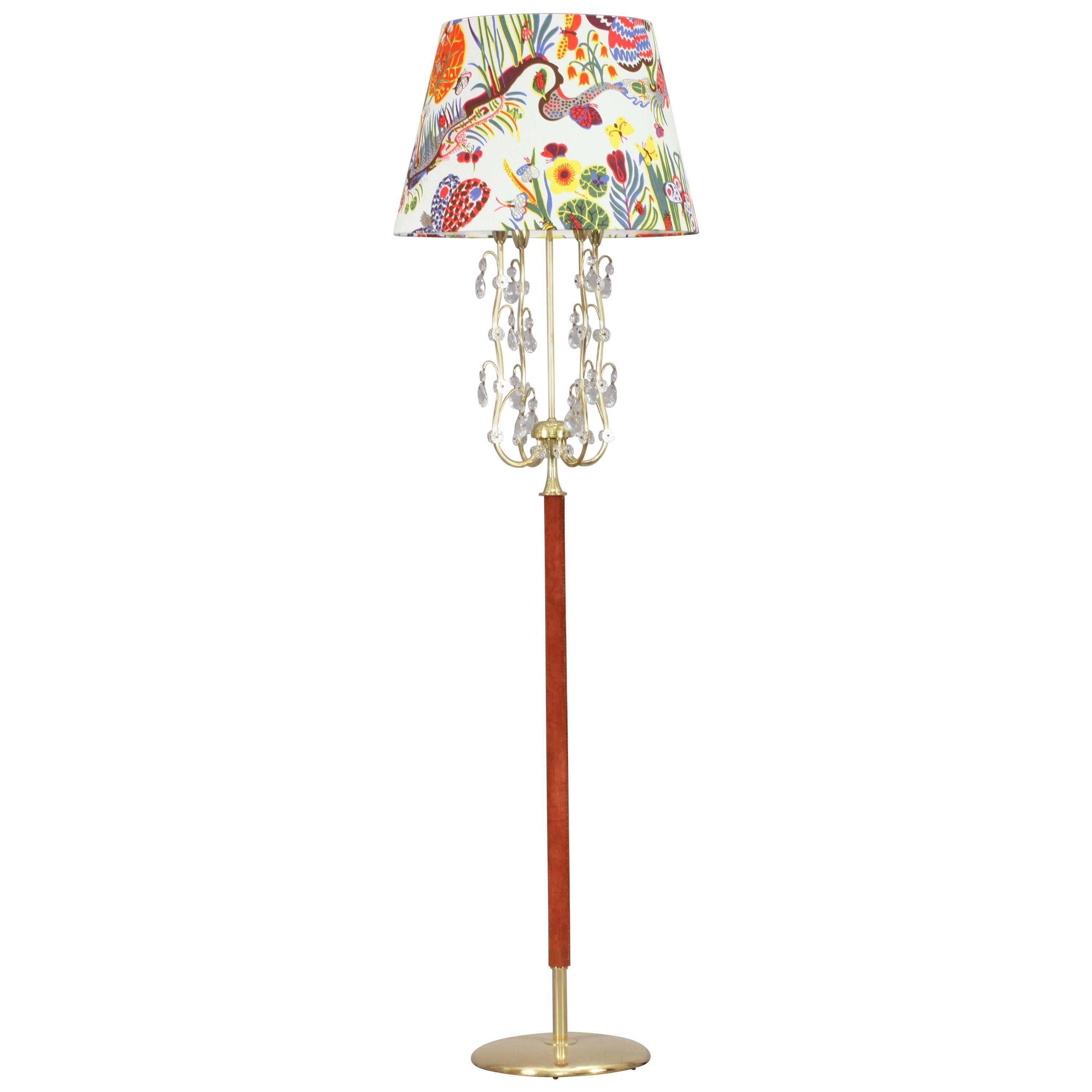 Charming Floor Lamp by Rupert Nikoll with Fabric Shade by Josef Frank