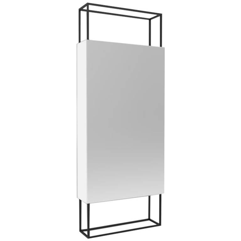 Contemporary Minimal Black Steel Vertical Abstract Frame Mirror, USA