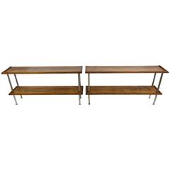 Pair of Wood and Steel Consoles from France