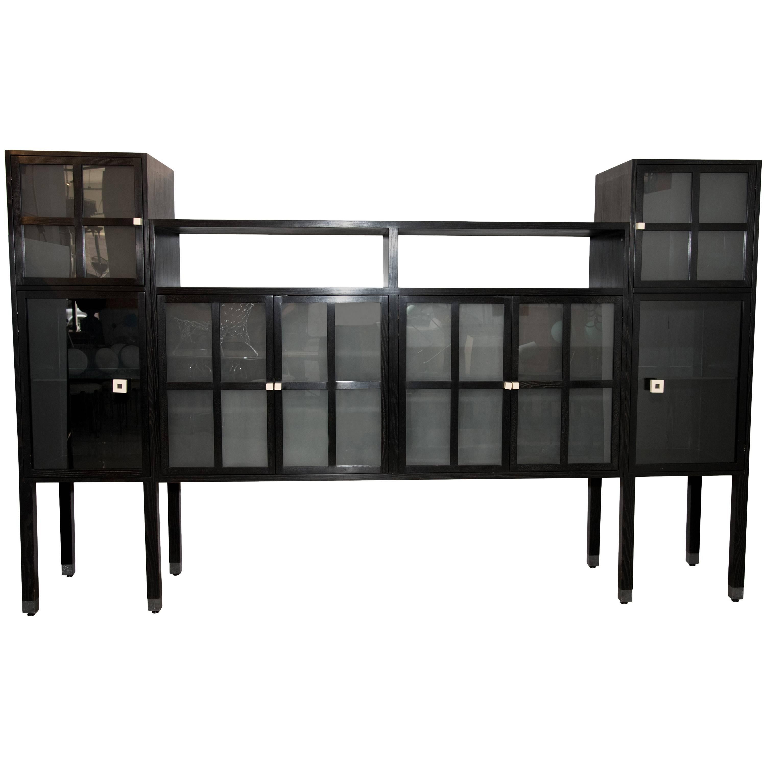 Leon Rosen for Pace Collection "Piombo" Cerused Wood and Glass Cabinet For Sale