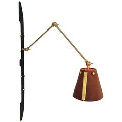 L'Arc 36" Sconce by Materia Designs in Calfskin, Wood and Unlacquered Brass 4