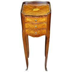 Old French Louis XV Style Marquetry Inlaid Kingwood Diminutive Bedside Table