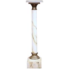 Antique 19th Century French Marble and Brass Rings Pedestal with Square Swivel Top