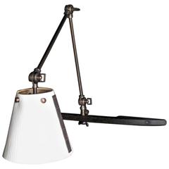 L'Arc 20" Sconce by Materia Designs in Calfskin, Wood and Unlacquered Brass 3