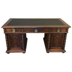 19th Century, French Renaissance Barley Twist Walnut Partner's Desk