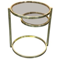 Milo Baughman Style Gilt Side Table with Swing Out Lower Shelf 11