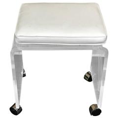 Lucite Bench or Stool with White Naugahyde Cushion Raised on Chrome Casters 9