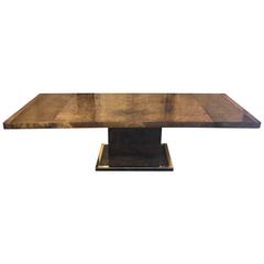 Beautiful Large Burl Wood Brass-Mounted Monolith Pedestal Dining Room Table 7