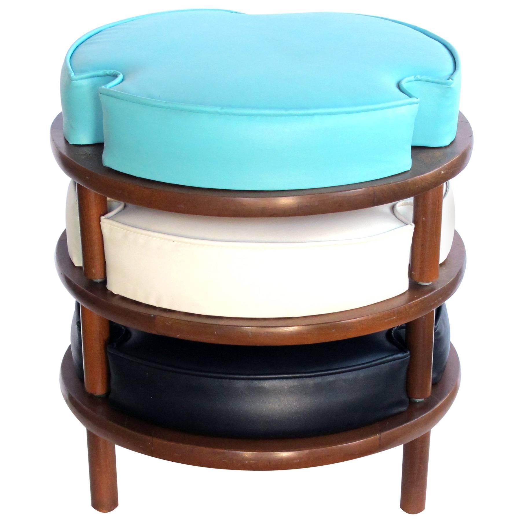 Mod and Fun American Mid-Century Set of Three Round Stackable Stools