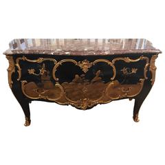 Glamorous Chinoiserie French Chest Commode with Marble and Ormolu