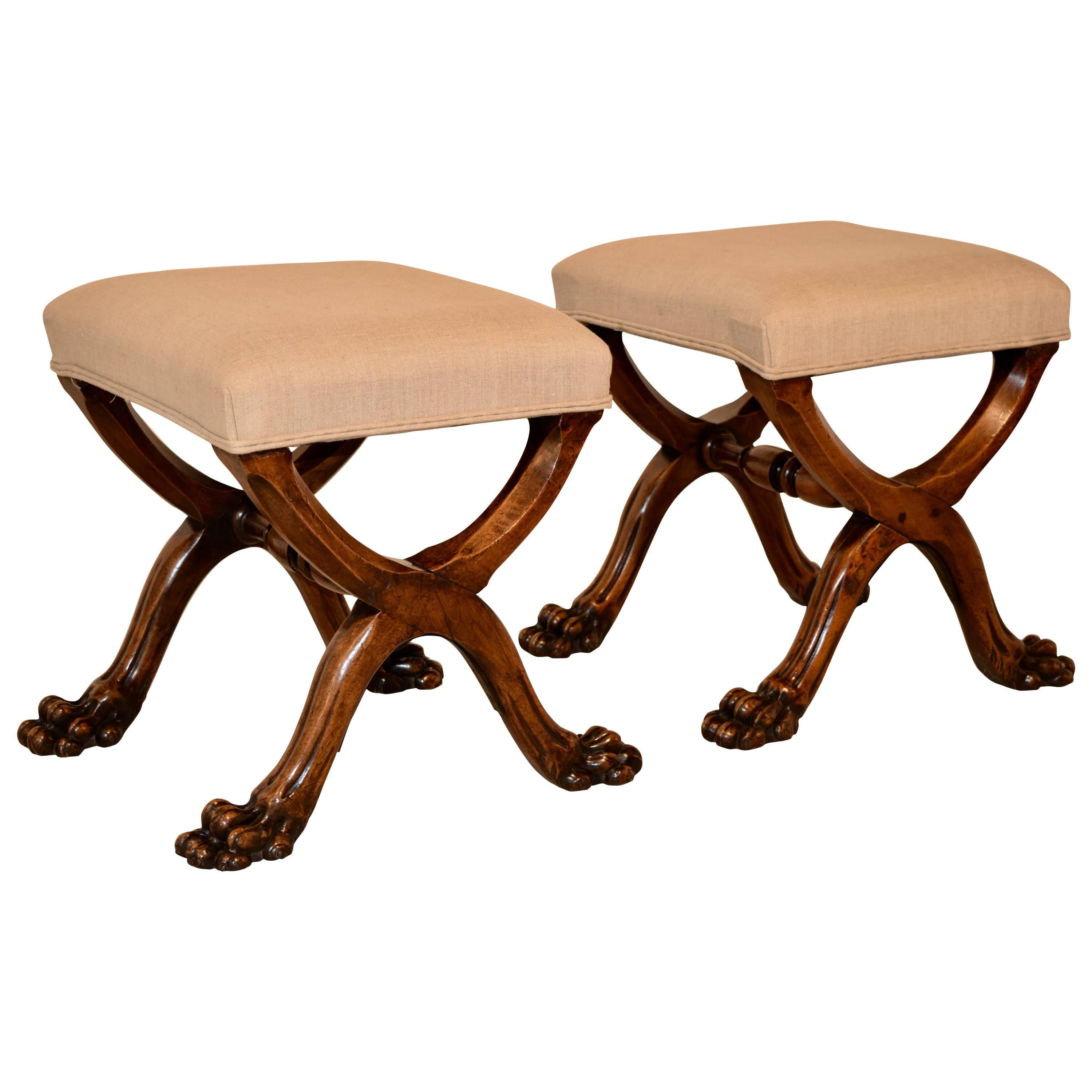 19th Century Pair of Mahogany Stools