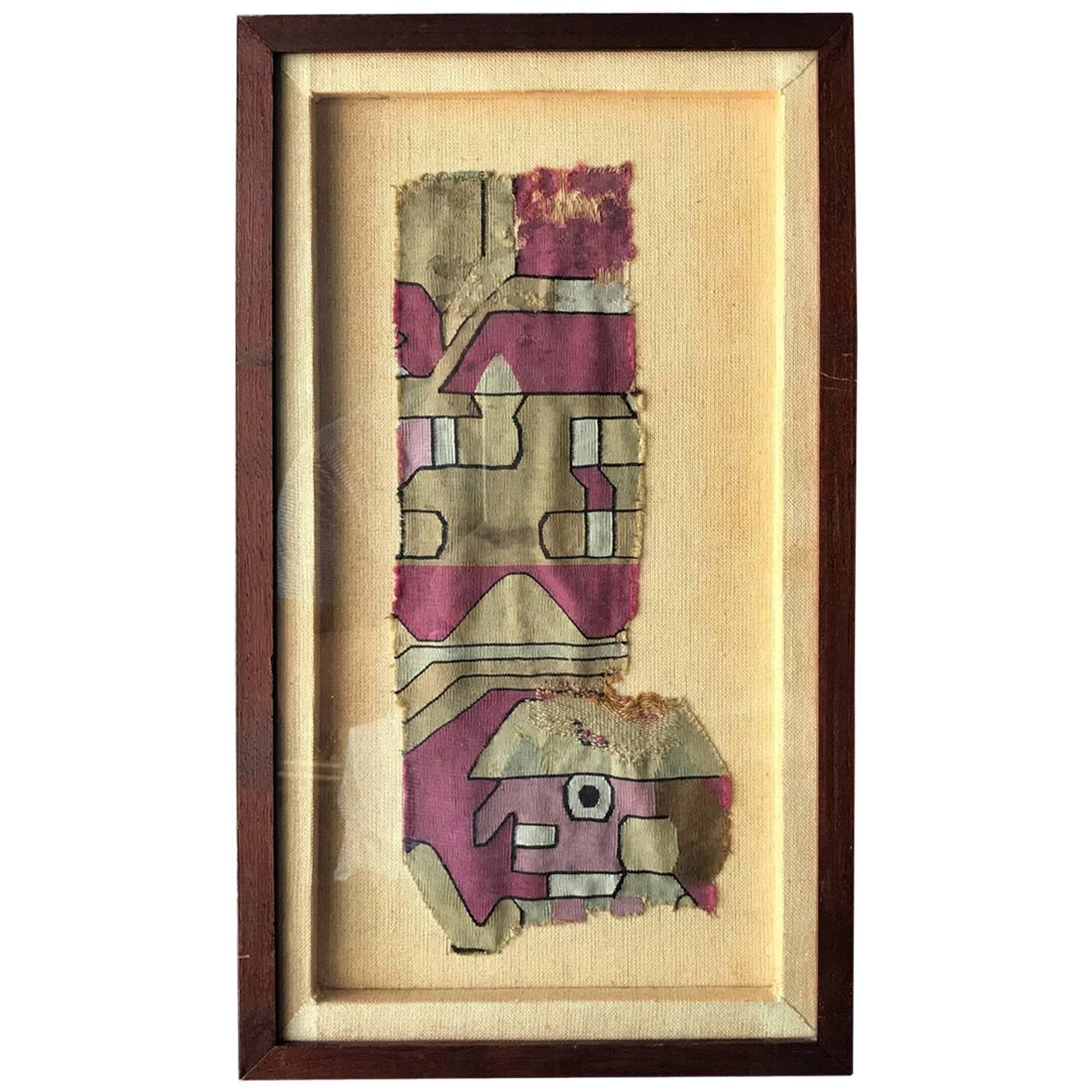 Framed Pre-Columbian Textile Fragment For Sale