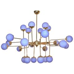 Italian Modern Twenty-Four-Light Brass and Periwinkle Murano Glass Chandelier 8