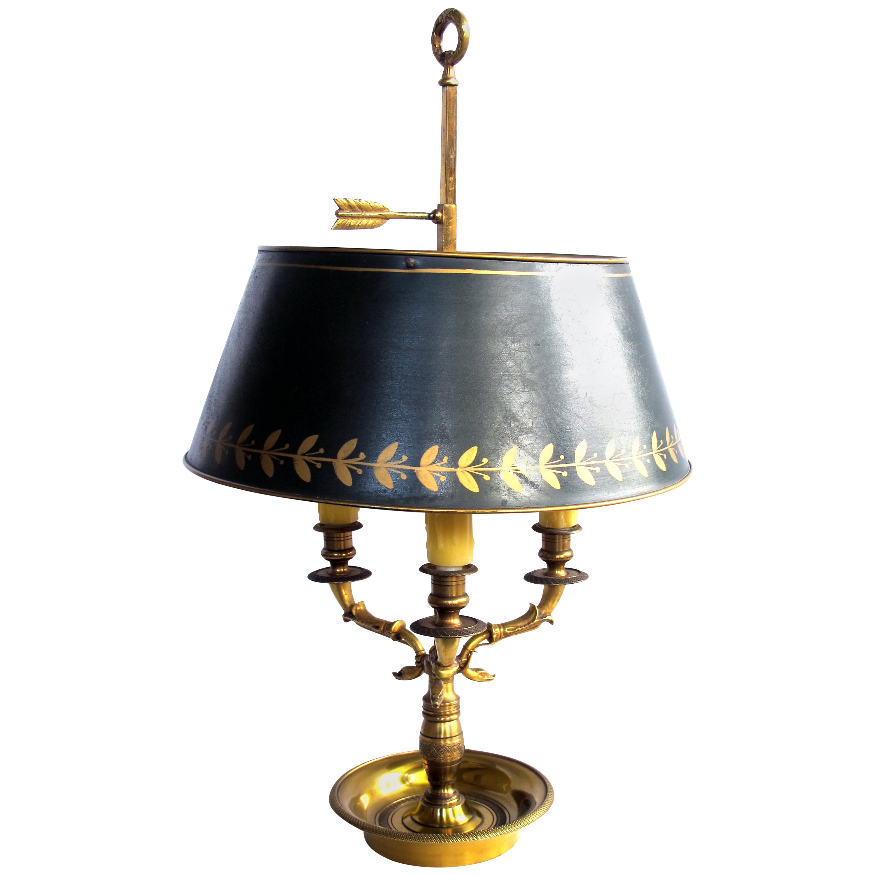 Frederick Cooper Bouillotte Style Brass Chandelier with Black Shades Frederick Cooper Bouillotte Style Brass Chandelier with Black Shades