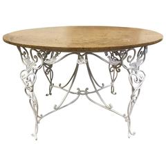 1930s French Wrought Iron Center Table with Travertine Top 11