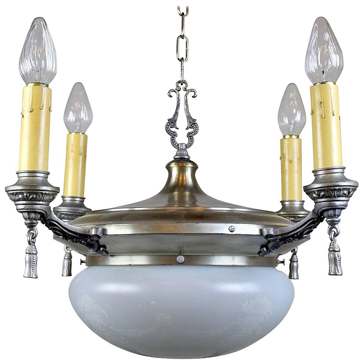 Satin Silver Plated Dining Room Fixture For Sale