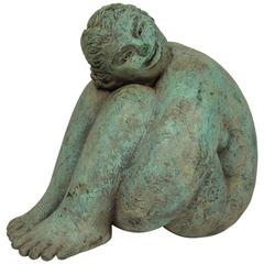 Mexican Bronze Figure of a Seated Woman by Jose Ines